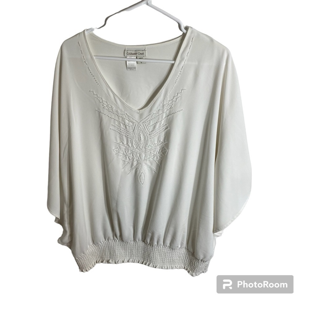 Coldwater Creek Dolman Tunic Top XL Women’s Blouse Top White Beaded